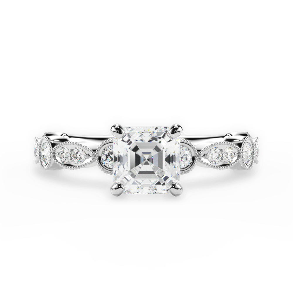 Edith Asscher Cut Lab Grown Diamond 14Kt White Gold Engagement Ring