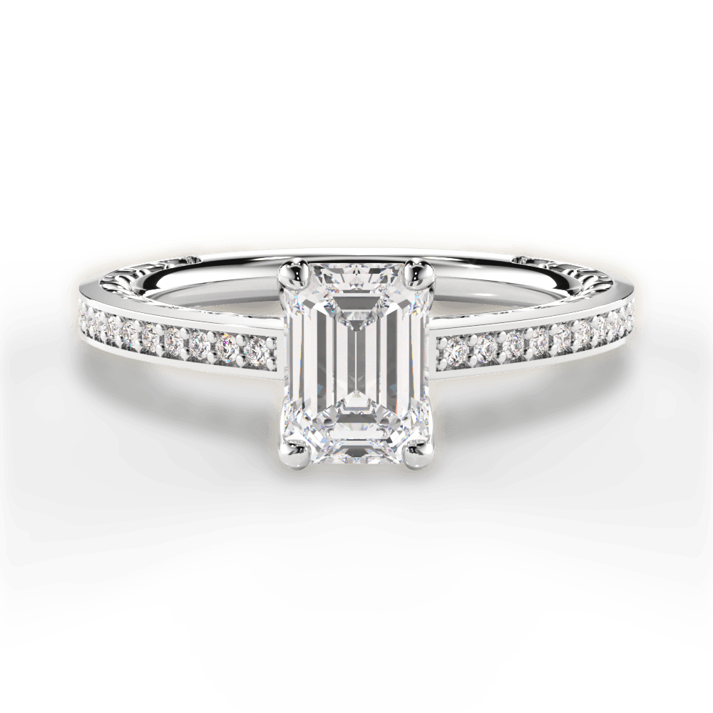 Donna Emerald Cut Lab Grown Diamond 18Kt White Gold Engagement Ring
