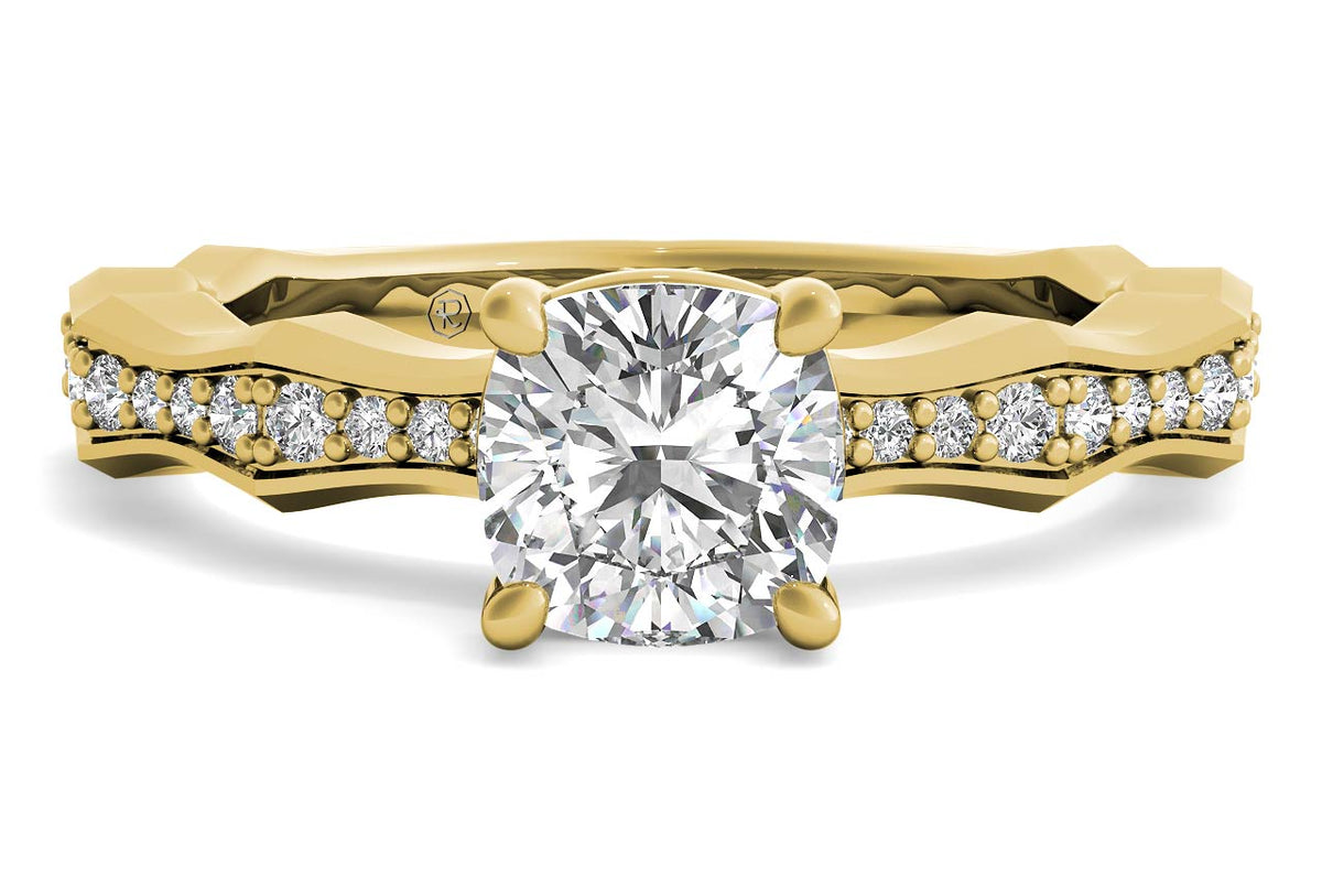 Wendy cushion lab diamond engagement ring in 18k yellow gold