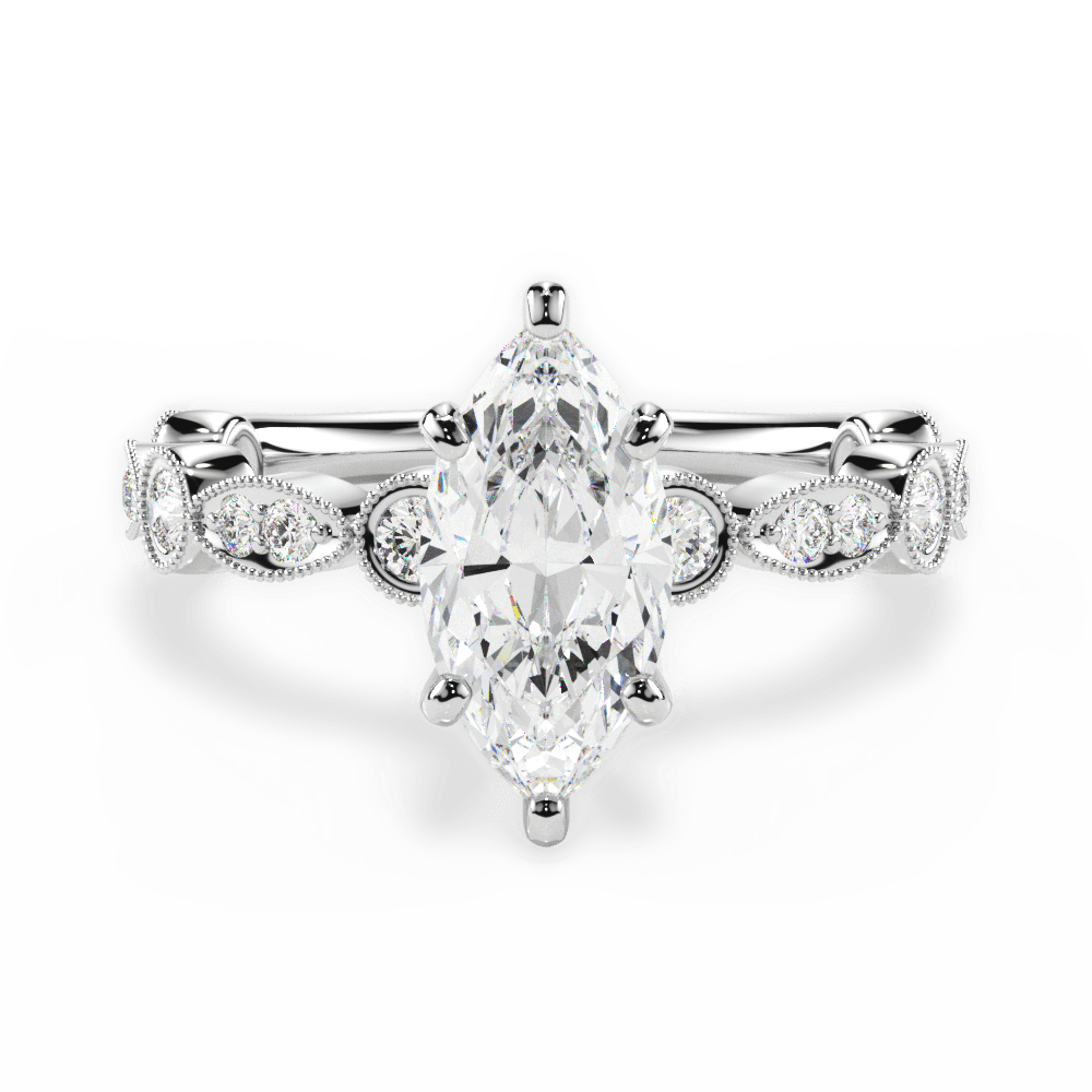 Edith Marquise Cut Lab Grown Diamond 14Kt White Gold Engagement Ring