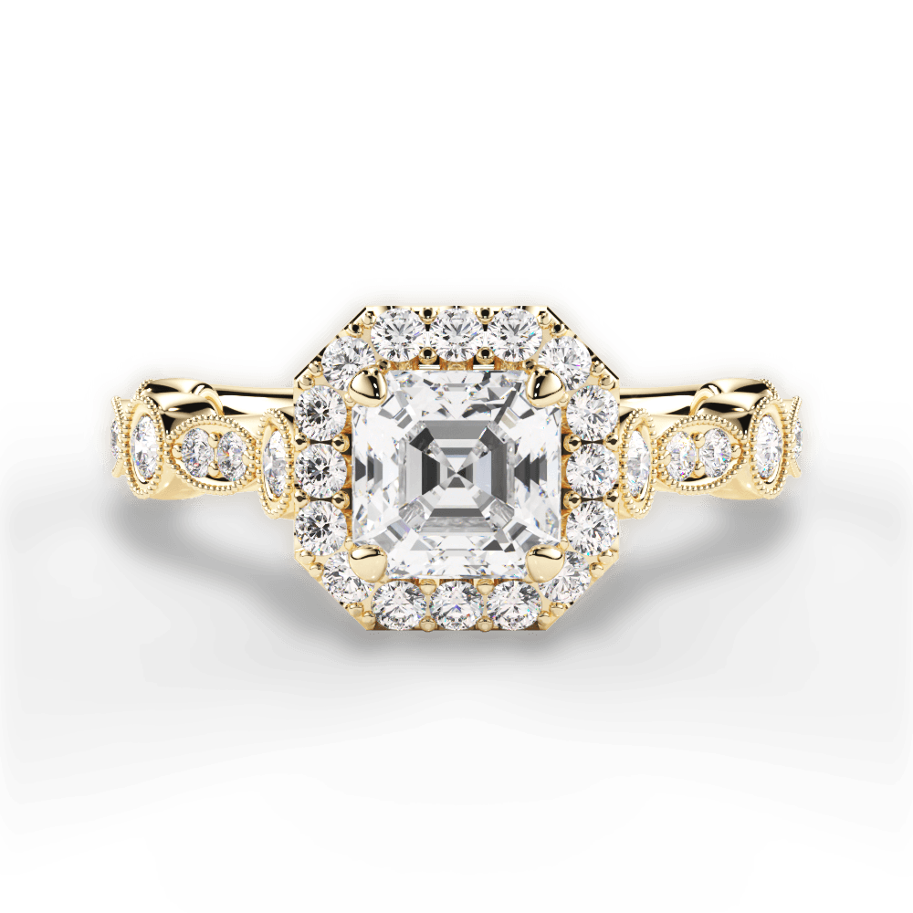 Irene Asscher Cut Lab Grown Diamond 18Kt Yellow Gold Engagement Ring