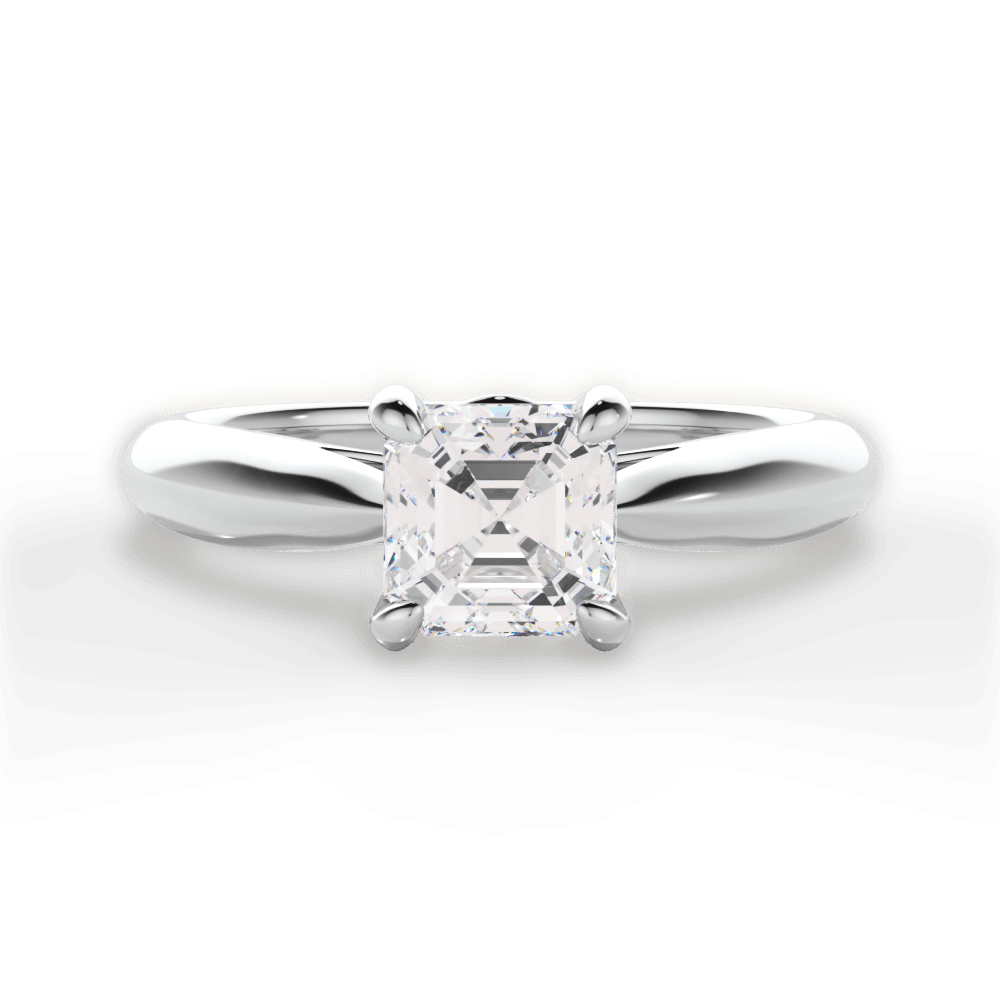 Beverly Asscher Cut Lab Grown Diamond 18Kt White Gold Engagement Ring