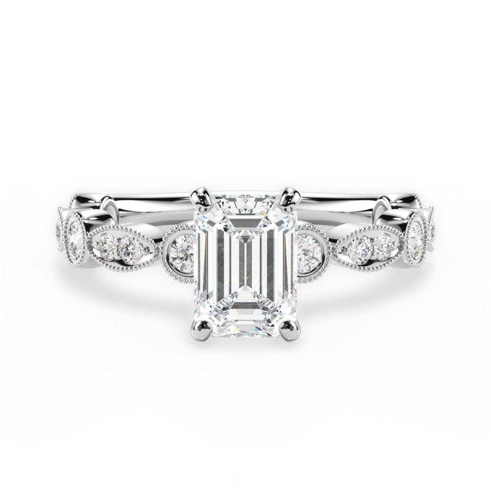 Edith Emerald Cut Lab Grown Diamond 14Kt White Gold Engagement Ring