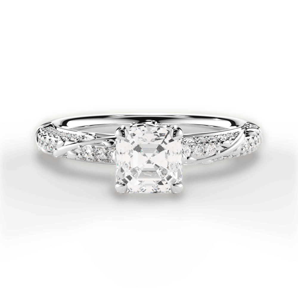 Josephine Asscher Cut Lab Grown Diamond 14Kt White Gold Engagement Ring