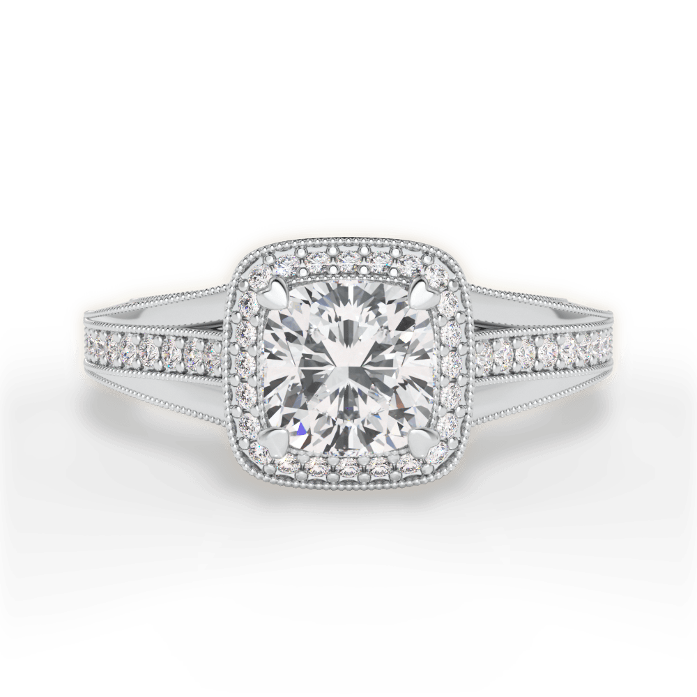 Lillian Cushion Cut Lab Grown Diamond 14Kt White Gold Engagement Ring