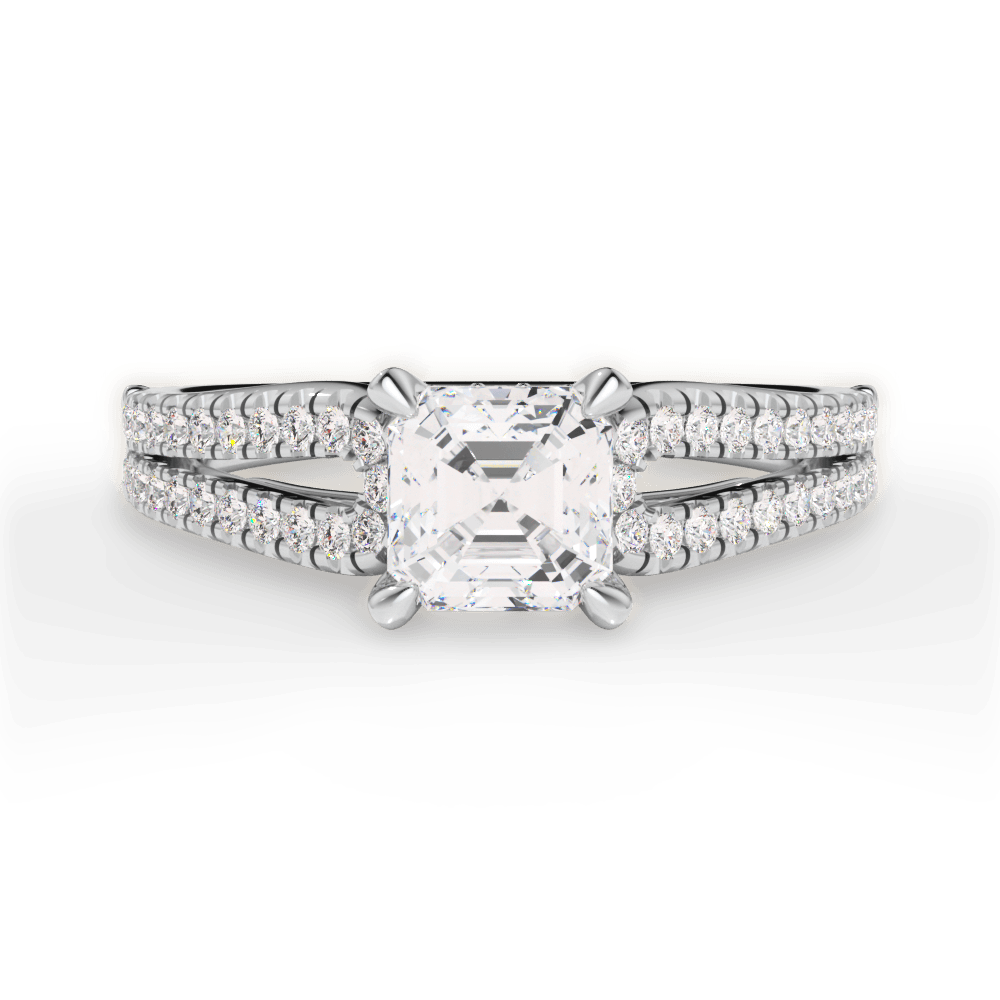 Jessica Asscher Cut Lab Grown Diamond 18Kt White Gold Engagement Ring