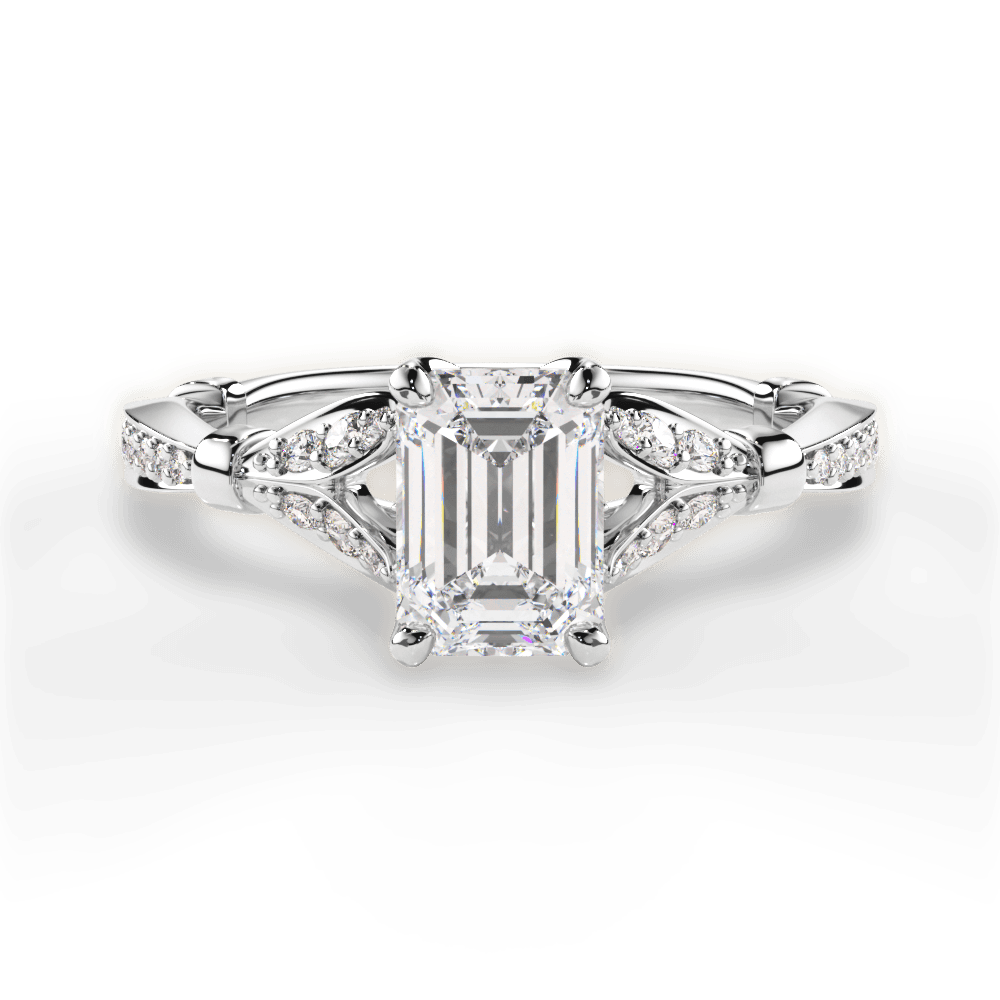 Geraldine Emerald Cut Lab Grown Diamond 14Kt White Gold Engagement Ring
