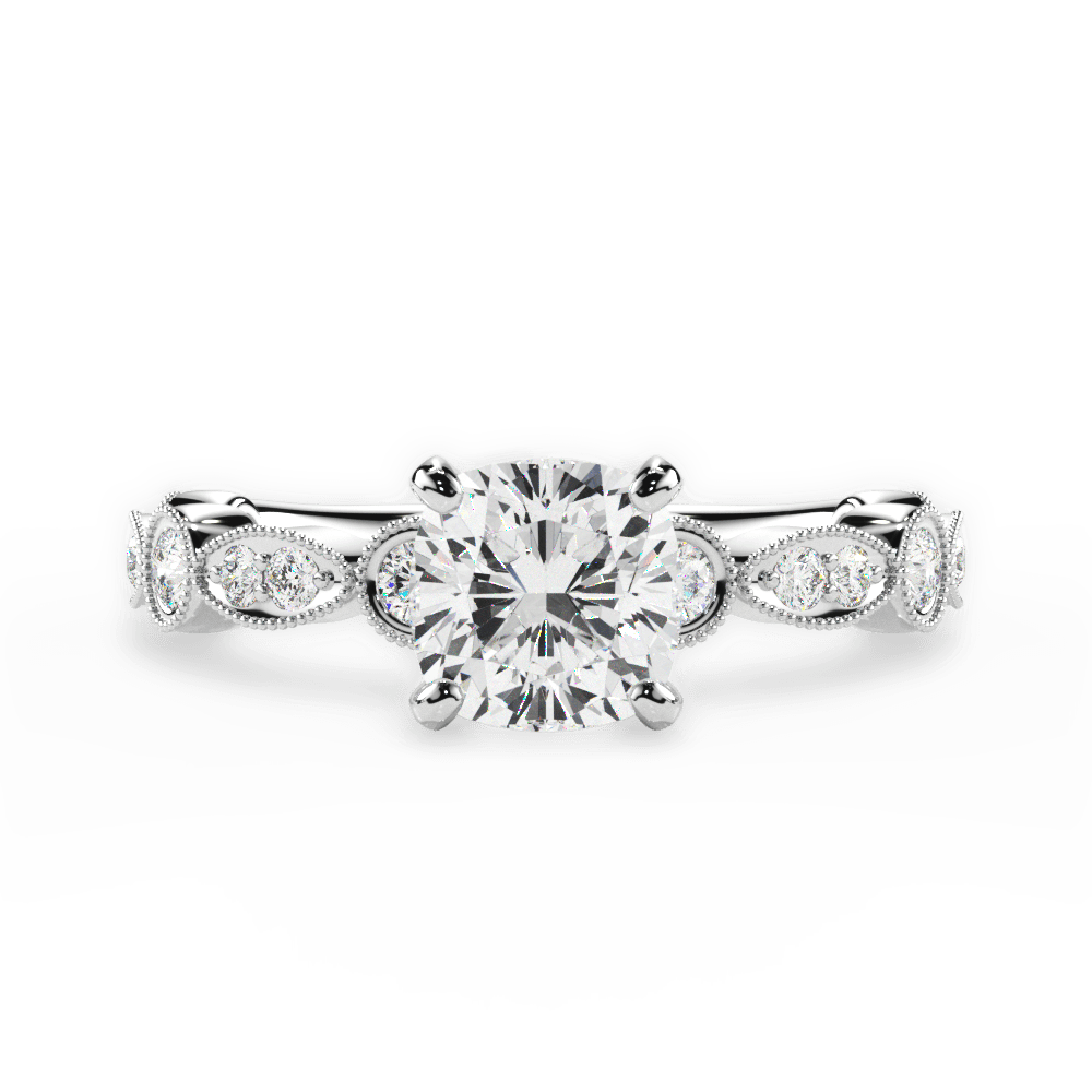 Edith Cushion Cut Lab Grown Diamond 14Kt White Gold Engagement Ring